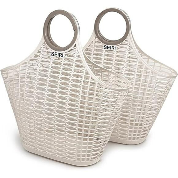 2 Pack Retro Jelly Tote Bags for Beach Pool Picnic Grocery Laundry Storage - Picture 8 of 8